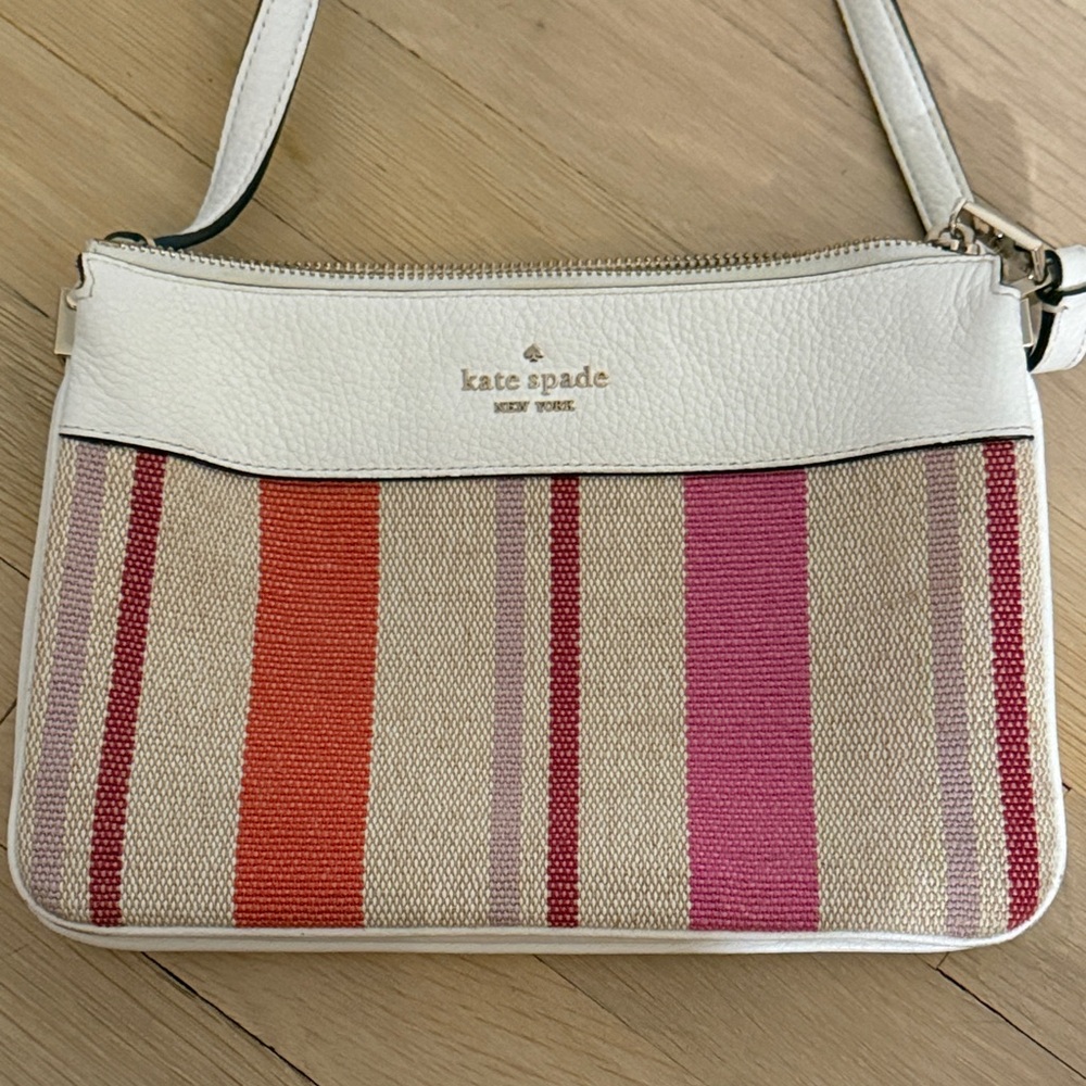 Kate Spade Cream and Pink Stripe Crossbody Bag